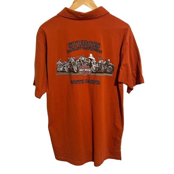 Harley Davidson Sturgis Collard Polo T-Shirt Orange Made In USA Mens Size Large - Picture 8 of 9